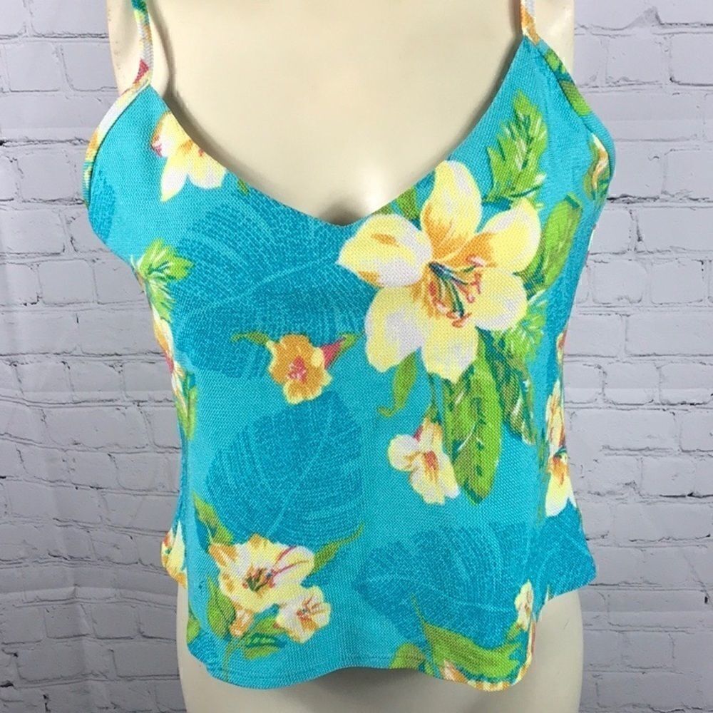 Liz Claiborne Hawaiian Turquoise Top size 16 EUC